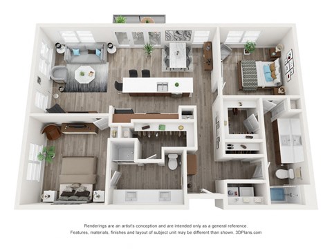 Floor plan for 2 beds, 2 baths, 1258 sqft